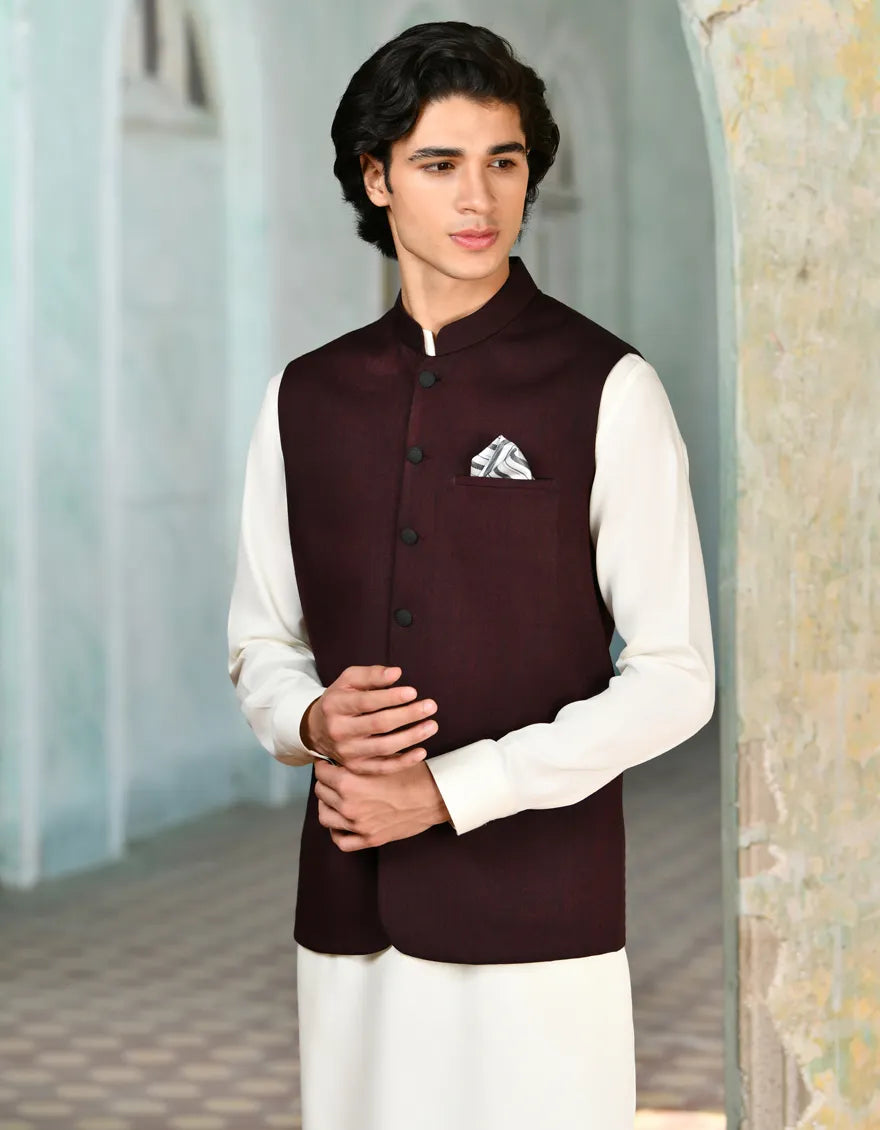 Waistcoat Maroon Salwar Kameez Mens MAROON SUITING WAISTCOAT JJVC